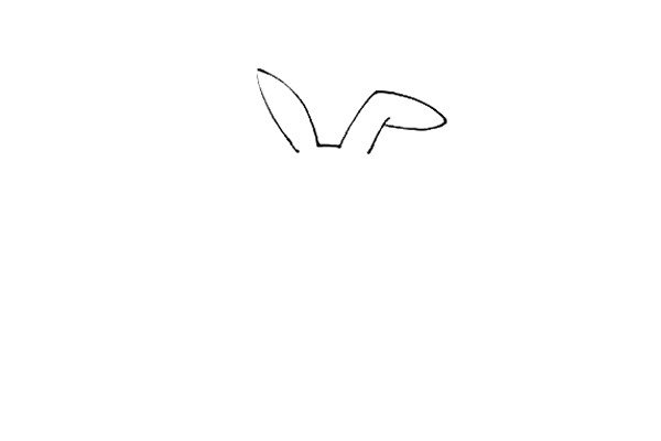 第一步：先给兔子画上它的两个兔耳朵，左边的耳朵是竖起来的，右边的耳朵是下垂的。