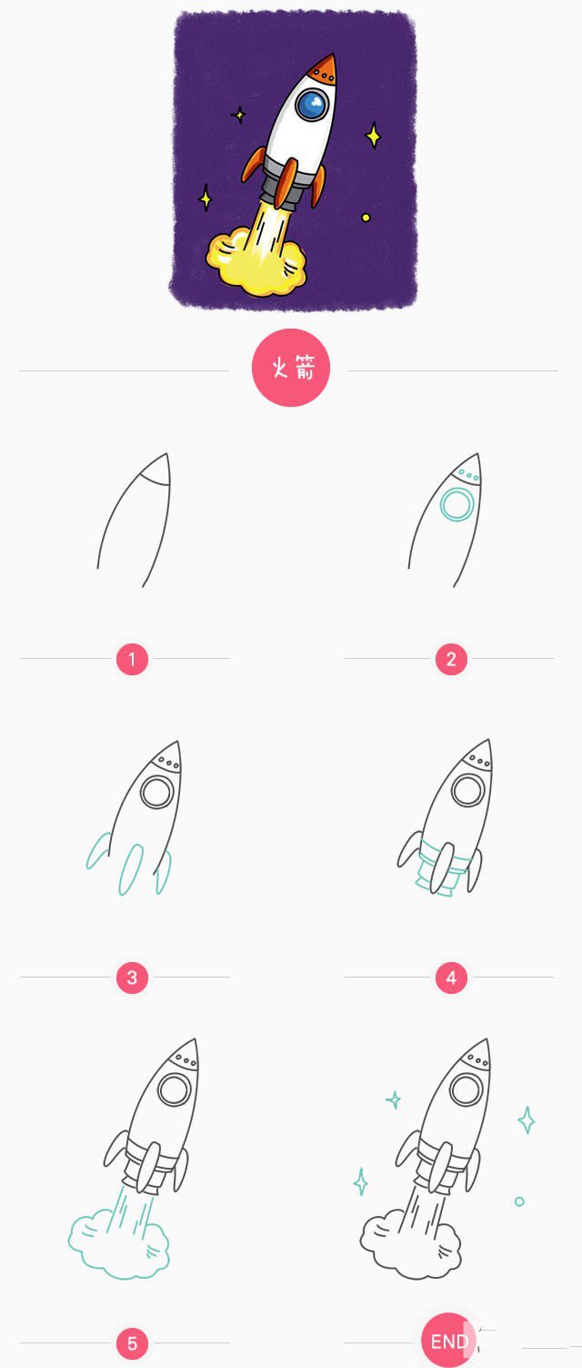简笔画教程 火箭简笔画步骤图