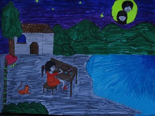 儿童画中秋节图片-和月亮一起吃月饼