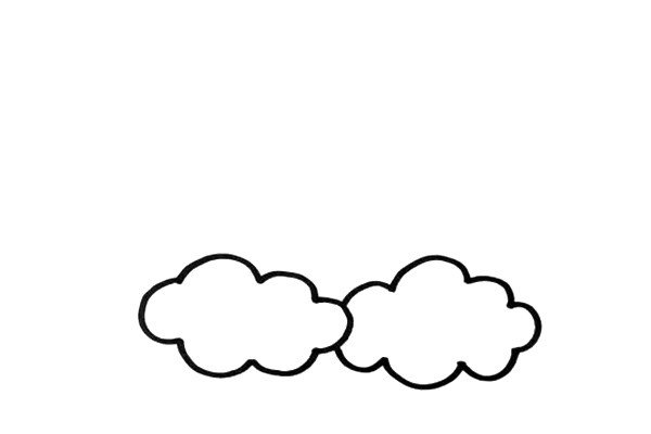1.首先，先画出两朵柔软的白云，这就是太阳宝宝的“床垫”。