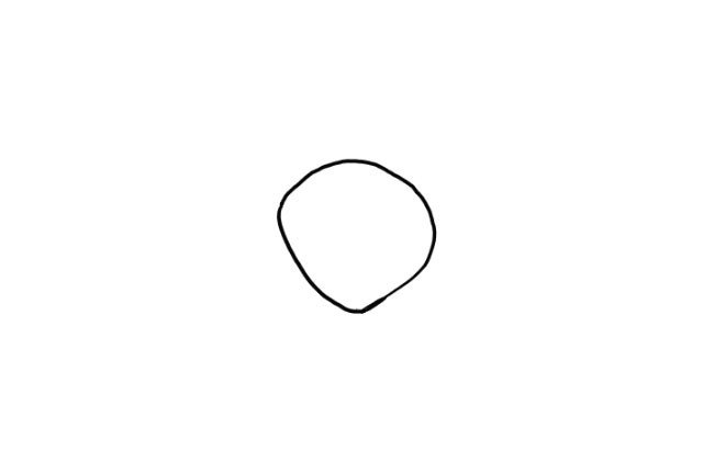 1.先画一个不规整的圆形，作为大针蜂的头部轮廓。
