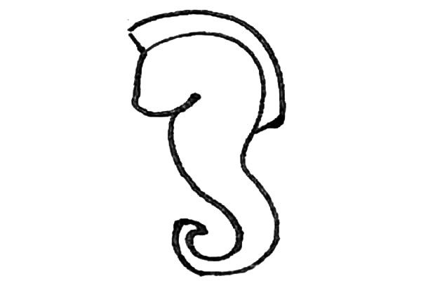第四步：然后在头上和背部画上短线用弧线连接起来形成背鳍。
