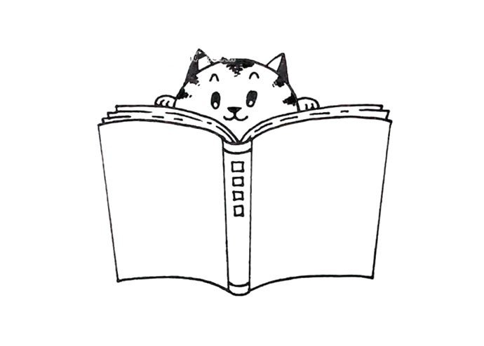 看书的小猫简笔画1