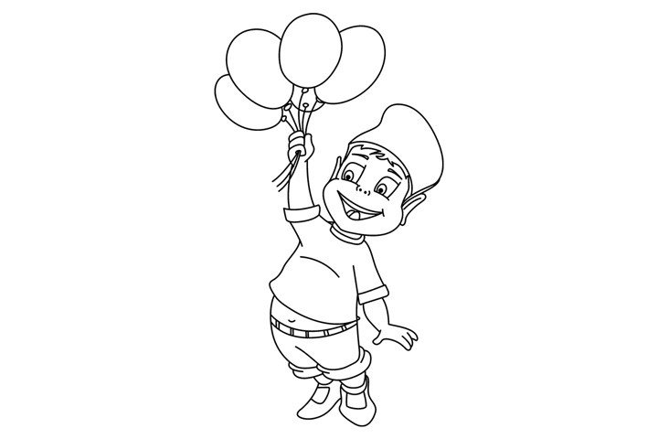 拿着气球的小男孩简笔画