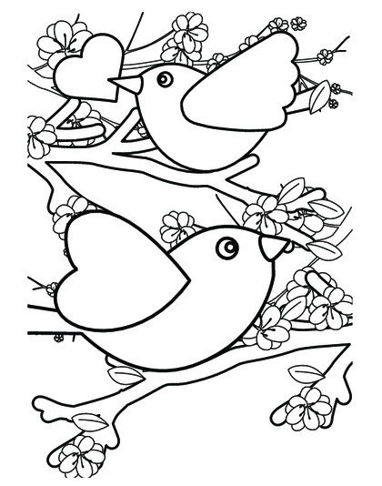 站在树枝上的小鸟填色画2