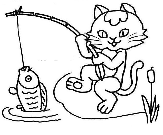 钓鱼的小猫简笔画