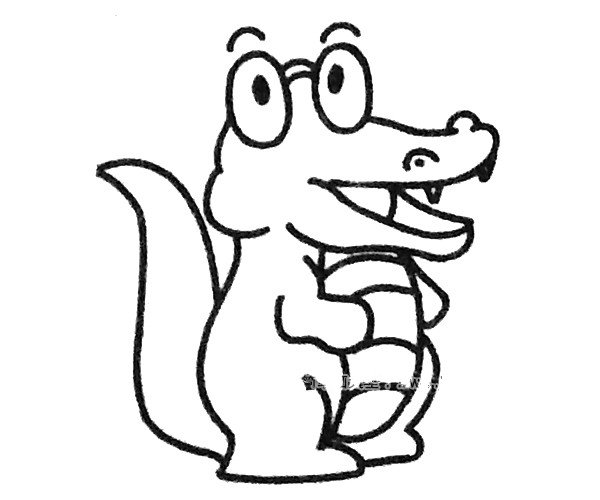 4.最后画出鳄鱼的五官和尾巴。