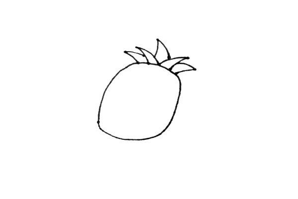 第二步：在菠萝上面画上一些小草形状的叶子，对称的话会更好看哦。