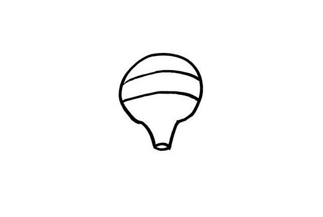 2.小朋友们是不是发现了热气球的外轮廓有一丢丢像白炽灯泡的呢？我们在热气球的轮廓里画上两条弧线吧，现在看起来是不是有立体感了呢？