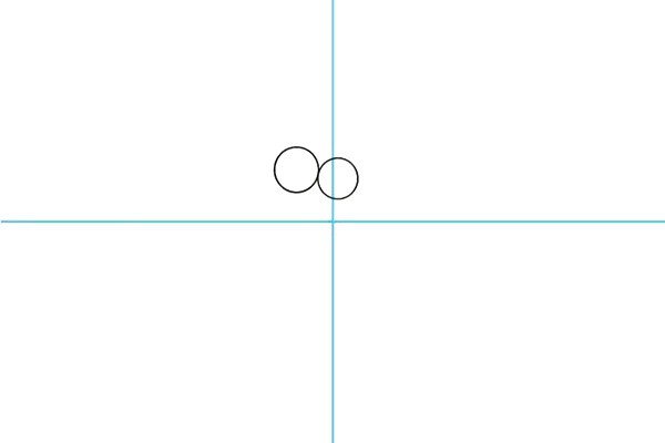 1.首先，我用十字线条定位，画出蜗牛两个圆圆的眼眶。