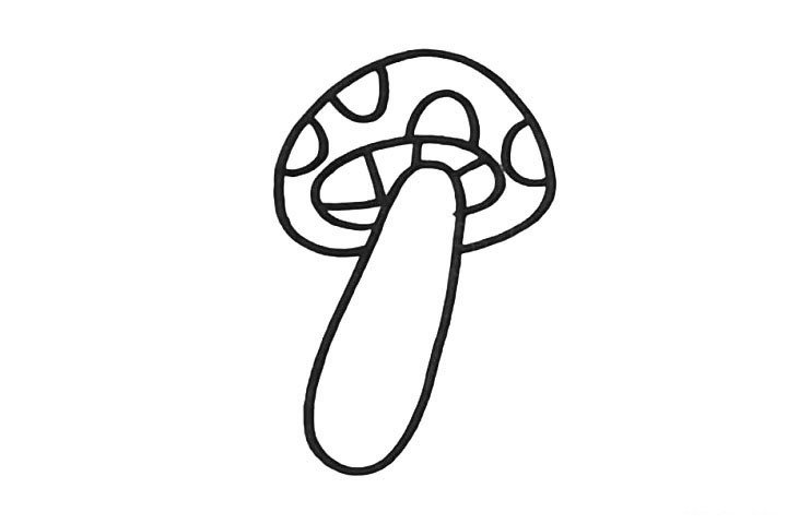5.然后在蘑菇伞的上面画几个半圆形的弧线。