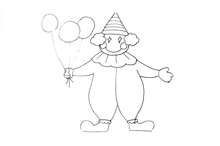 11.在手上画上气球， 画两三个气球表示一下就可以。