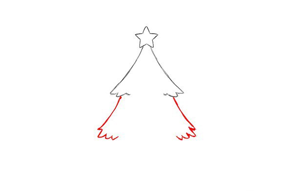 3.用上面的方法继续往下画圣诞树的松针。