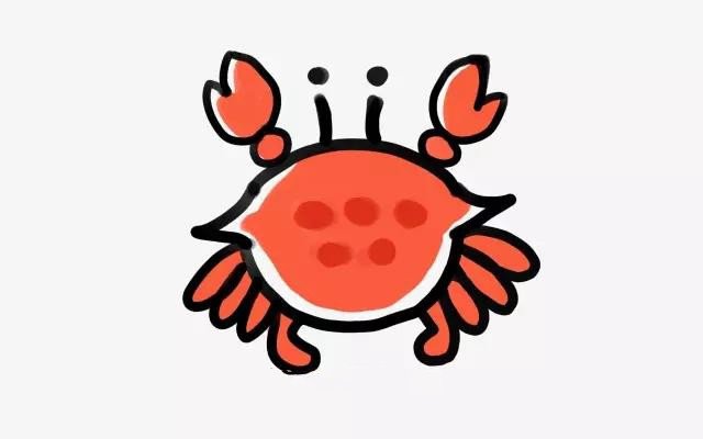 第八步：接下来就可以在螃蟹壳上画几个圆圈，然后给整个螃蟹涂上自己喜欢的颜色。