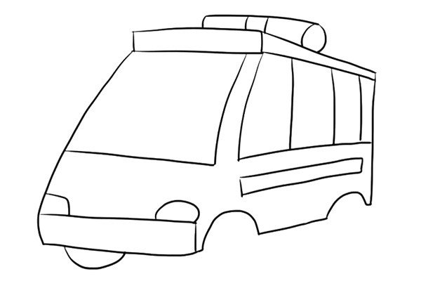 5.画车轮的轮廓和车顶灯。