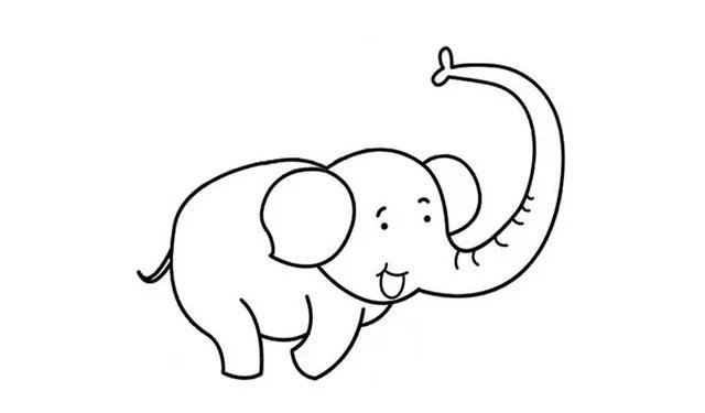 第六步  然后画出大象的腹部和前面的一只脚，再画出大象的脖子 。