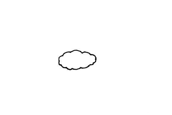 第一步：先用小弧线画出一片云朵的感觉作为炸虾的外形。