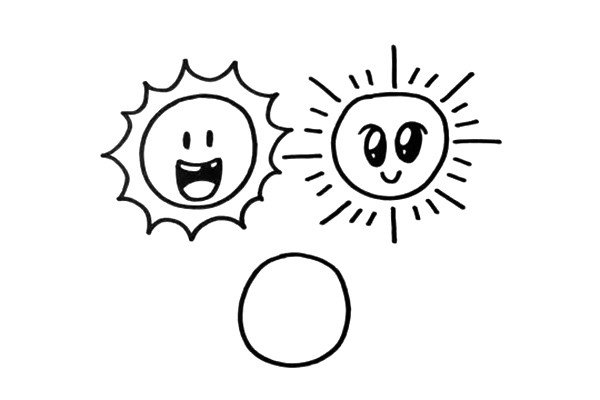 3.接着我们画出第二个太阳，它的光线是用长短不一的直线来表示。