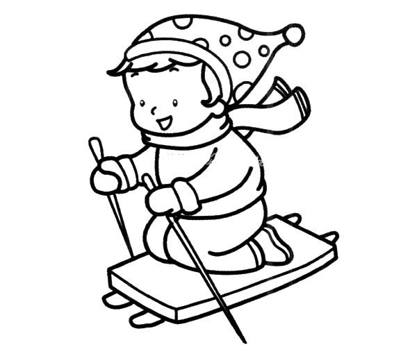 滑雪橇的小男孩