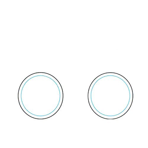 3.在每个圆中画一个稍小的圆，这就完成了自行车轮胎的轮廓。