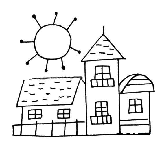 太阳与房子简笔画图片