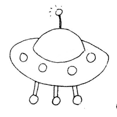 4.在第二个圆上画几个小圆当做窗户，顶上加根天线，飞碟就完成了