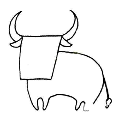 2.突出水牛的特征：宽宽的脸庞和弯弯的角。