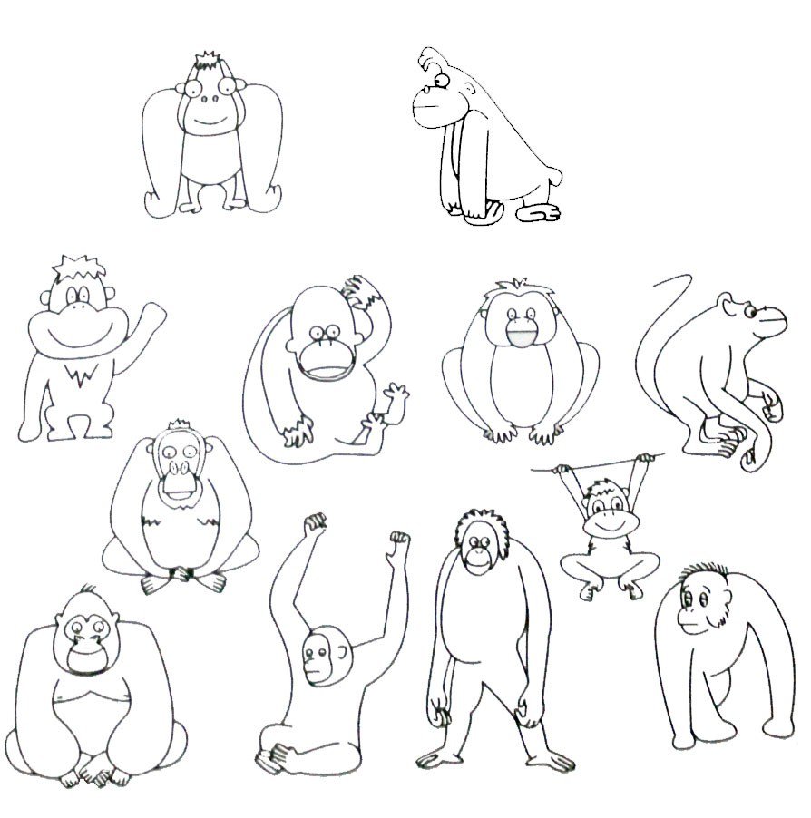 猩猩简笔画实例及画法步骤