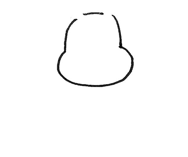 第二步：然后在上面，再画上半个椭圆形，但注意有两个缺口。