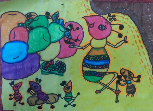 儿童画 勤劳的小蚂蚁