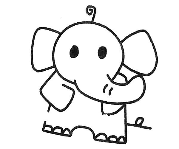 卡通大象简笔画步骤4