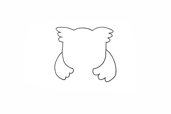 4.在两侧画出猫头鹰向内的一对翅膀。