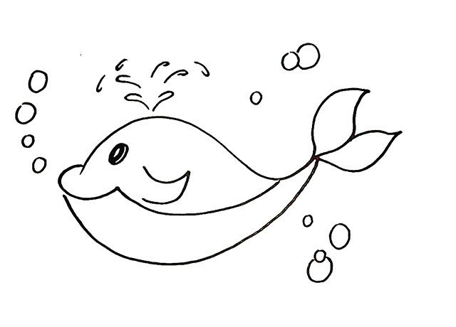 第八步 嘴巴周围和身体四周都可以画一些泡泡，表示它在水中生活。