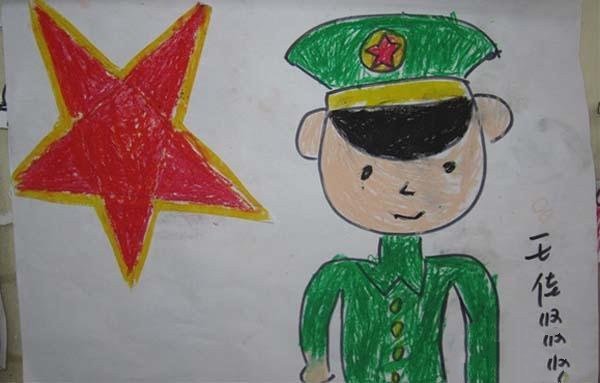 幼儿园大班八一建军节儿童画图片：解放军叔叔