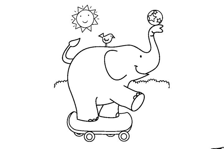 玩滑板的大象填色图片1