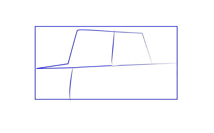 步骤一：用线条勾出车窗和车身的位置