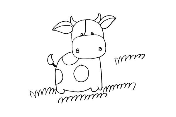 第十二步:四周画上一些青草.小花牛最爱吃青草了。