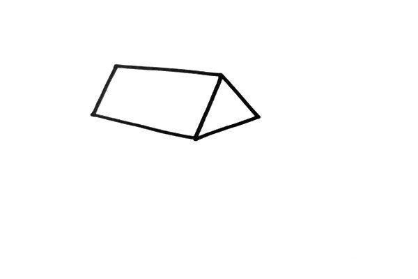 2.再画出屋顶的另一个面，因为是立体的房子，所以我们要画出两个面。