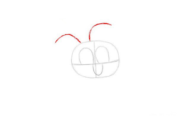 5.在头顶上画2条弧线，作为Anais的耳朵素描线条。