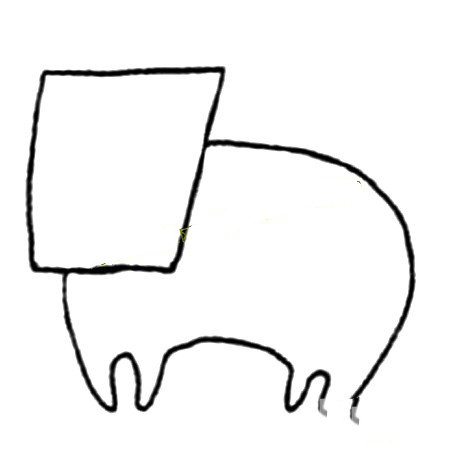 1.先用几何图形表现出水牛的轮廓。