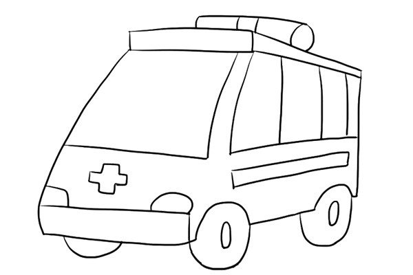 6.画救护车的车轮和车前的红十字图案。