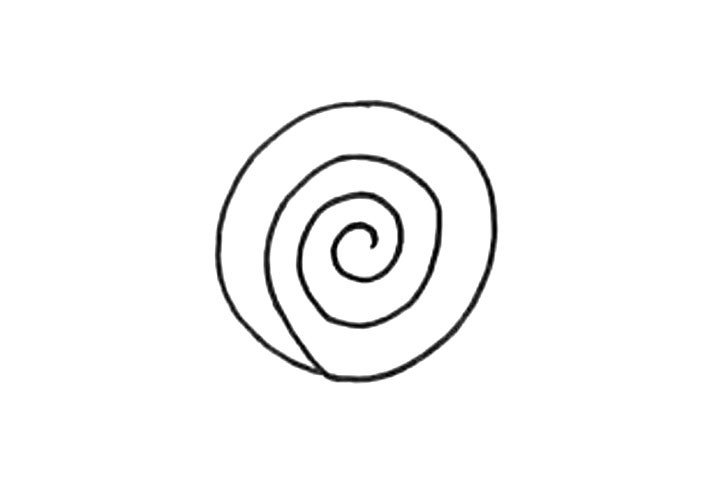 2.接着在里面画螺旋，完成蜗牛的壳。
