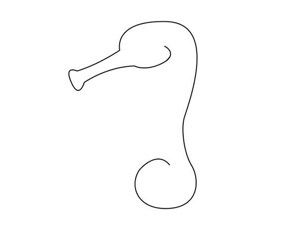 1.画海马长长的嘴巴，弧线顺下来画海马的尾巴~