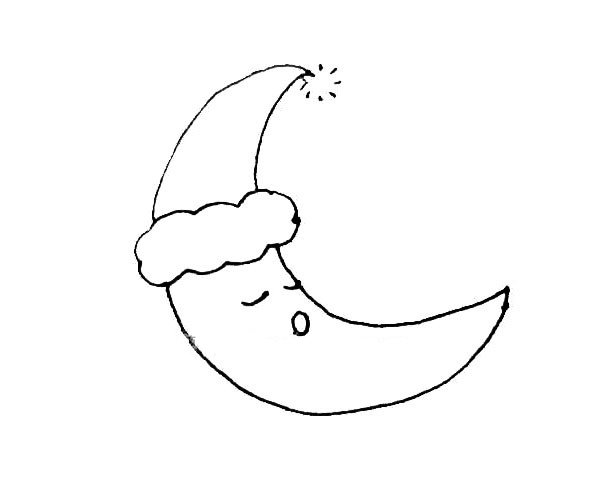 第四步：月亮里面画上睡着的眼睛和嘴巴。