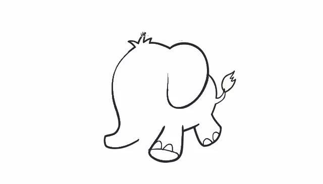 第二步  接着从大象的耳朵开始画身体、尾巴和它的两条腿~。