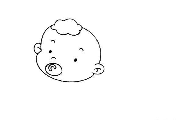 3.接着画出眼睛,鼻子,耳朵和奶嘴。