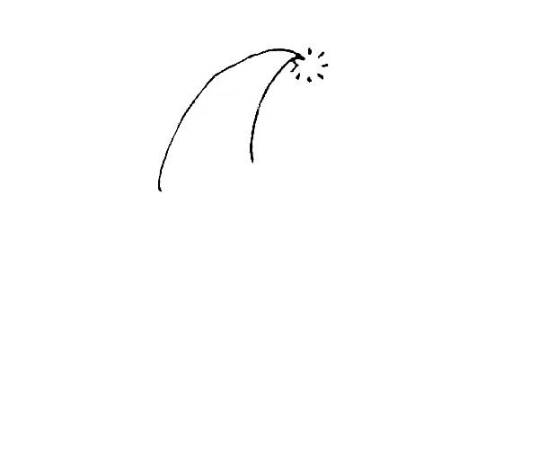 第一步：先画出两条弯弯的弧线，在上面用小点画出一个圆形的感觉。