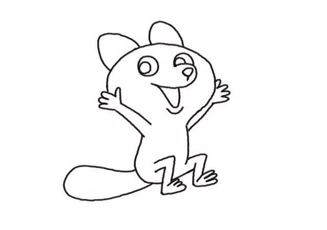 4.然后画它的耳朵和五官部位。