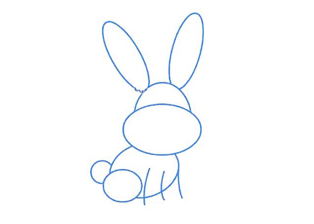 第二步：擦除多余的线条，再画2个椭圆作兔子的尾巴和后腿。