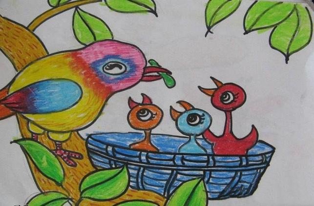 儿童画 辛劳的鸟妈妈